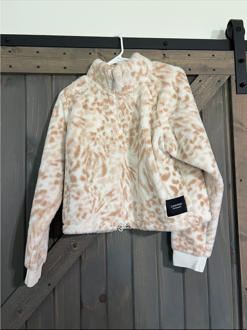 Calvin Klein' Faux Fur Zip-Up Jacket in Cream & Tan
